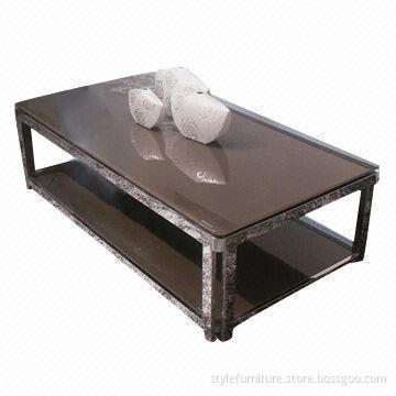 Rectangle table with tempered-glass top and stainless metal frame